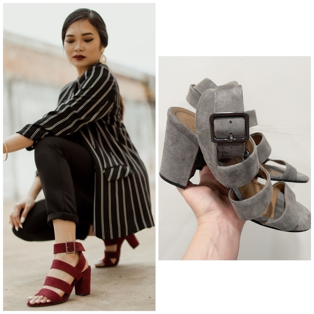 Vionic Blaire Suede Leather Block Heel Sandal Size 11 Grey